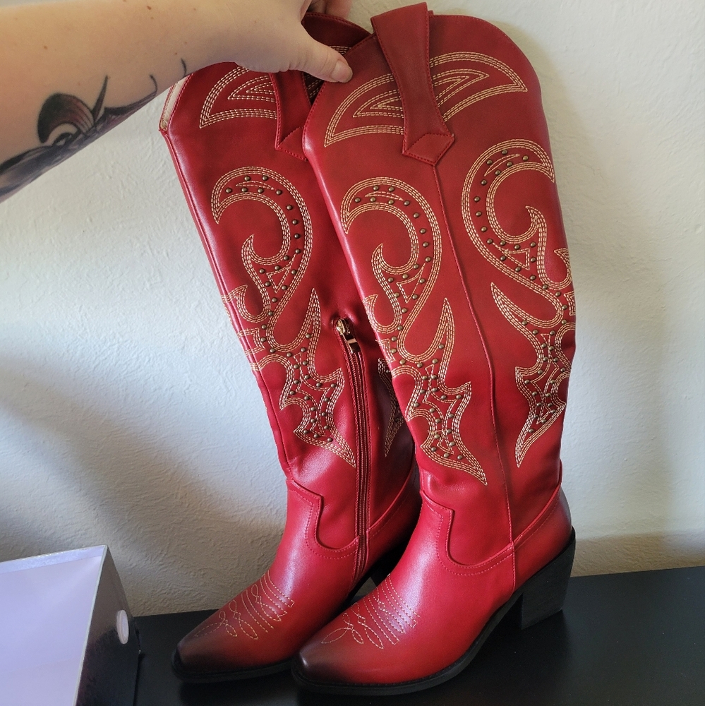WETKISS Women's Knee High Cowgirl Boots